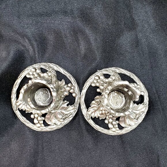 Pair Of 1991 Grape Leaf Seagull Canada Etain Fine Pewter Taper Candle Holders - Picture 10 of 13